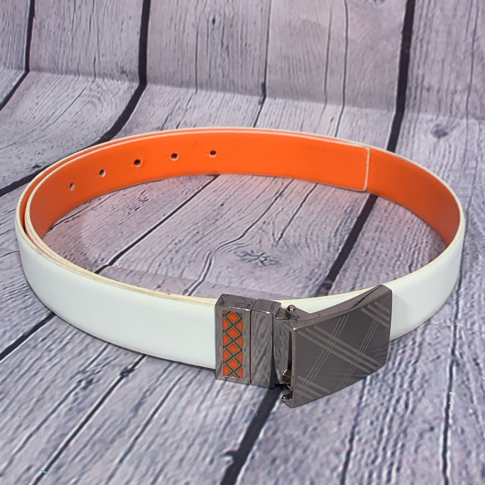 Robert Graham Kenya Simulated Leather Belt White Orange Size 33 Casual Accent